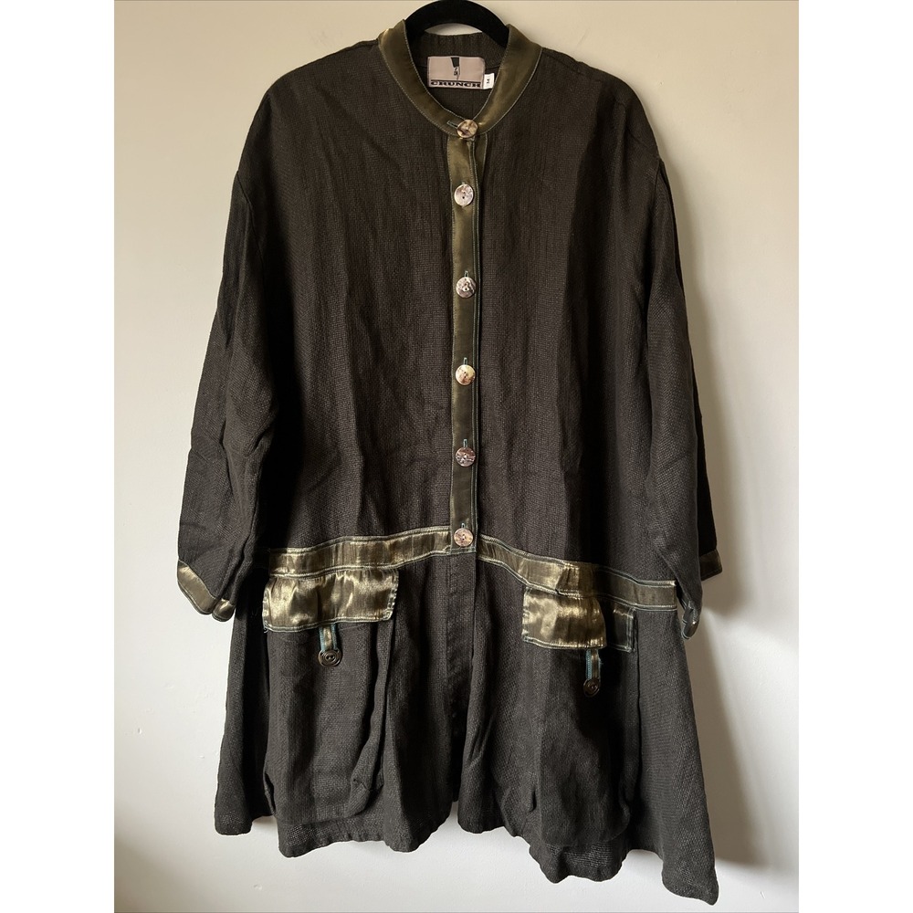Crunch Women's M Linen Jacket Topper Lagenlook Boxy Button Pocket Art to Wear